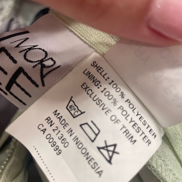 Sage green satin dress w/ beaded trim & spaghetti straps featuring zipper & bow - Picture 8 of 9